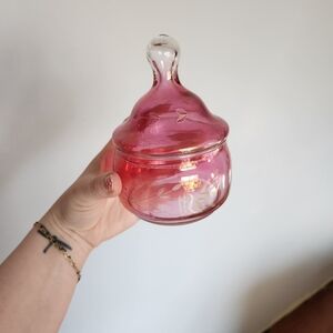 vintage Princess House Heritage cranberry flashed glass lidded candy dish